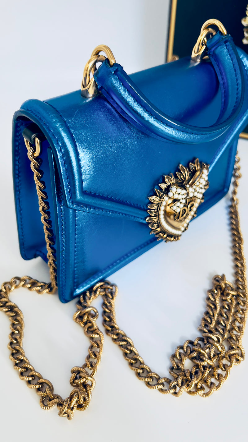 Dolce & Gabbana Metallic Blue Leather Small Bag