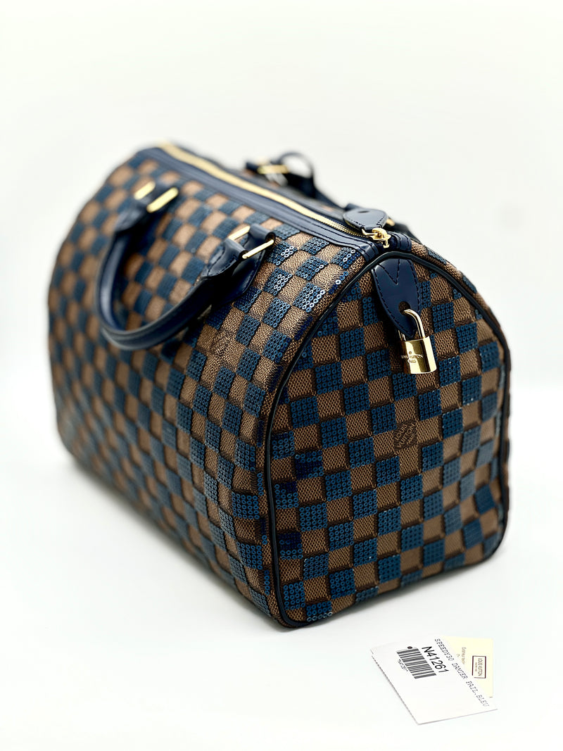 Louis Vuitton Limited Edition Blue Damier Paillettes Speedy 30