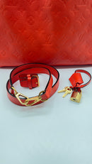 Louis Vuitton Red Montaigne MM Leather Tote Bag.