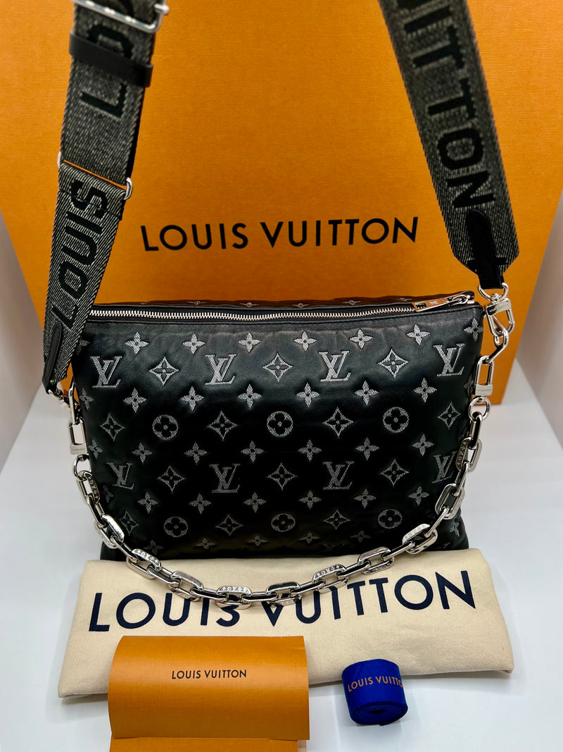 Louis Vuitton Black Coussin Monogram Embossed Lambskin MM Leather Bag