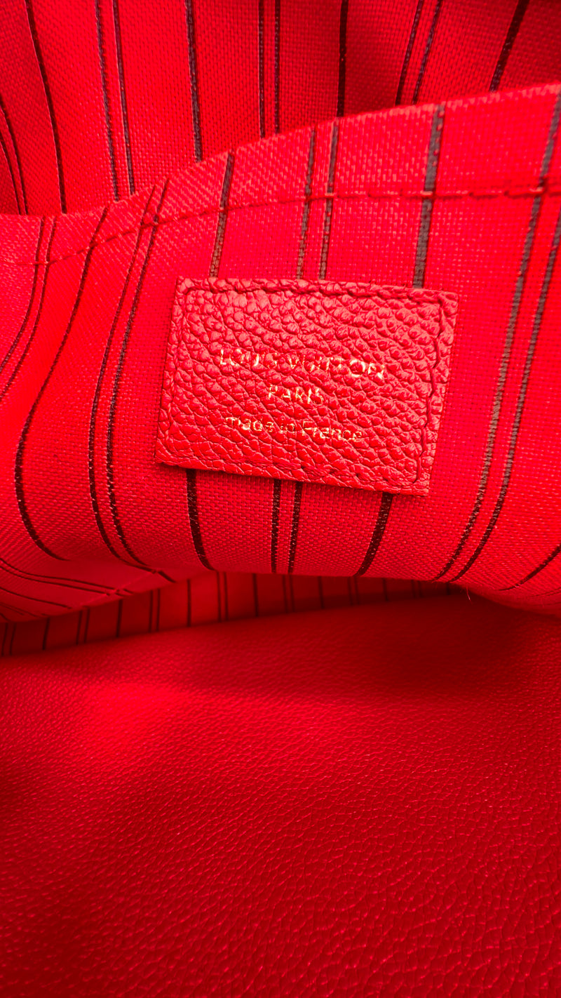 Louis Vuitton Red Montaigne MM Leather Tote Bag.