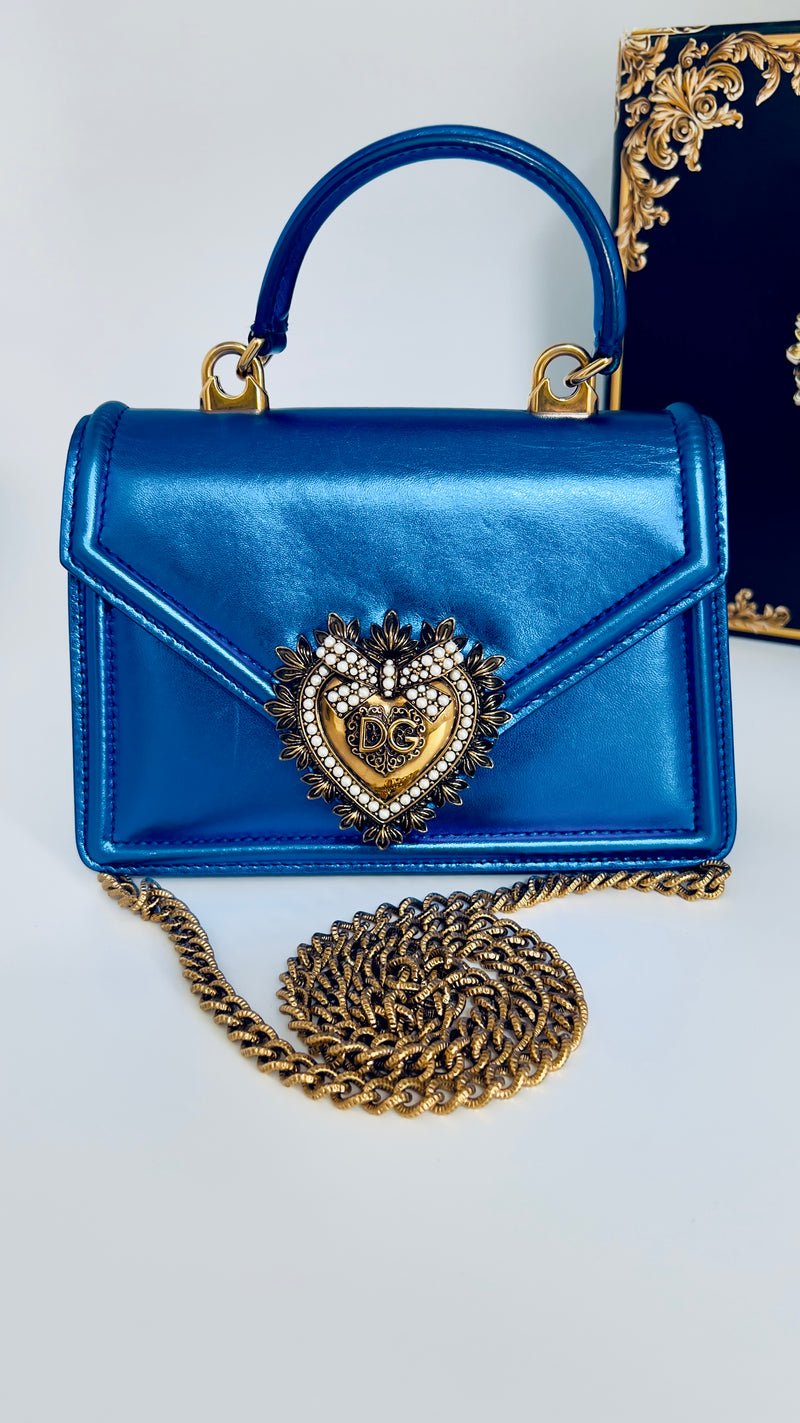 Dolce & Gabbana Metallic Blue Leather Small Bag