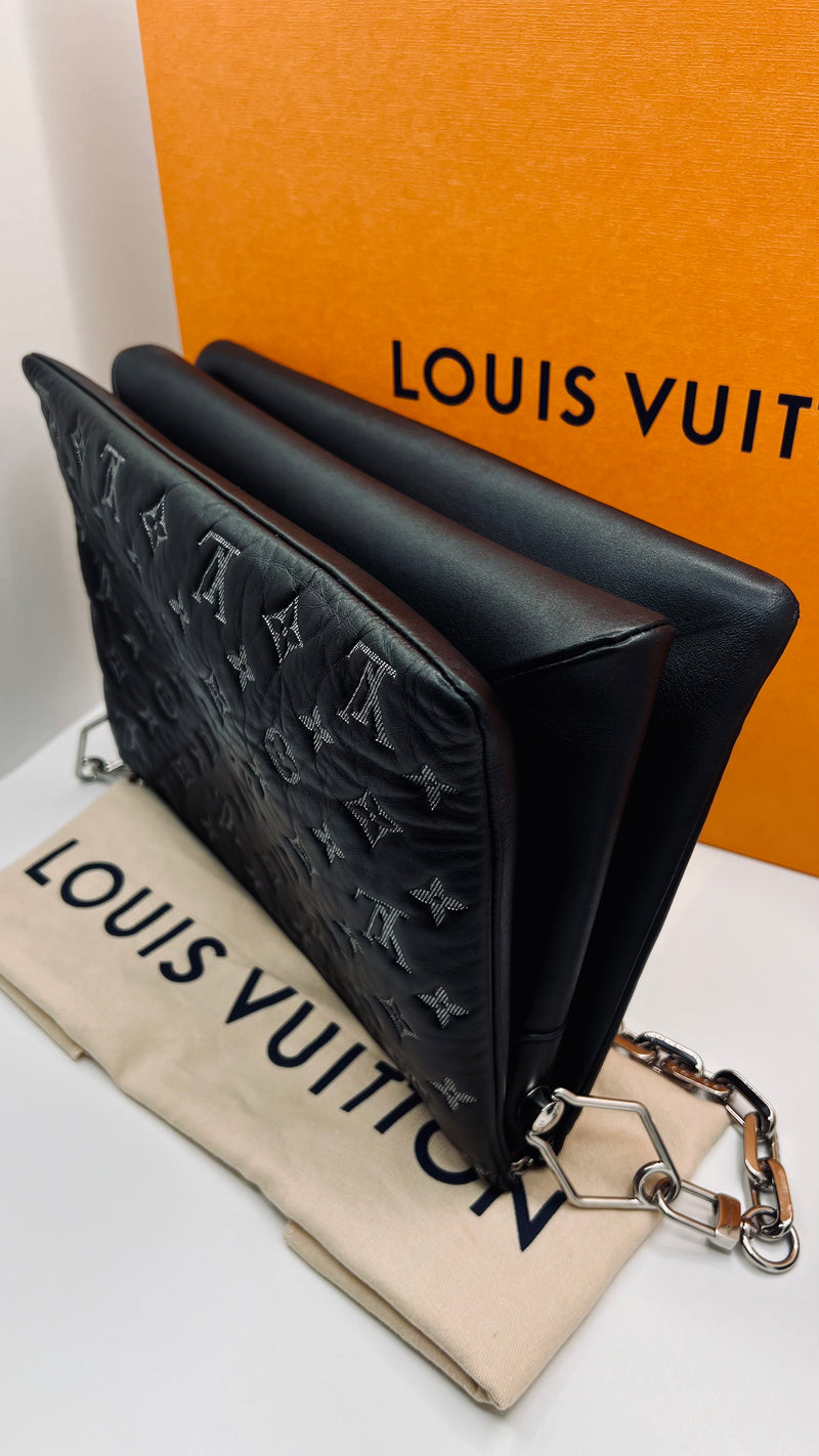 Louis Vuitton Black Coussin Monogram Embossed Lambskin MM Leather Bag