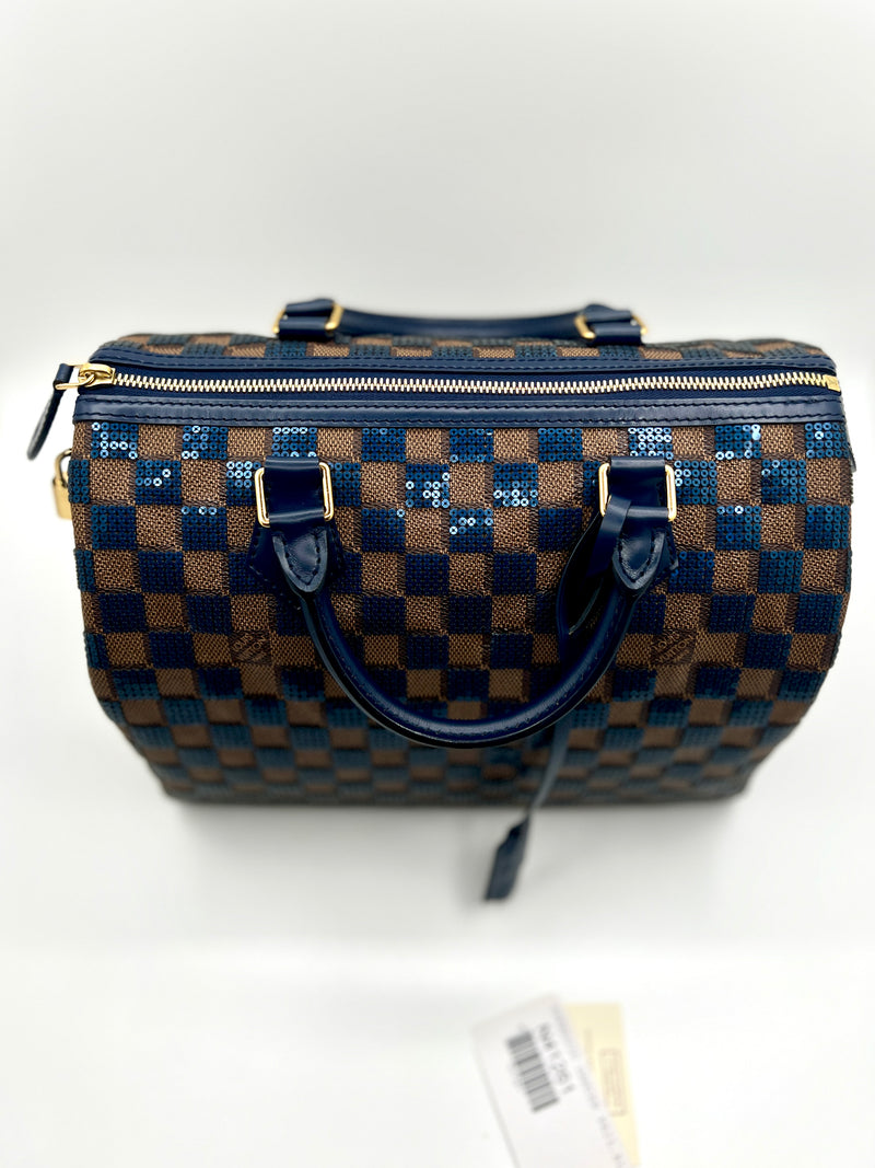 Louis Vuitton Limited Edition Blue Damier Paillettes Speedy 30