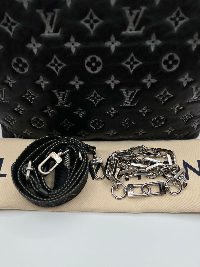 Louis Vuitton Black Coussin Monogram Embossed Lambskin MM Leather Bag