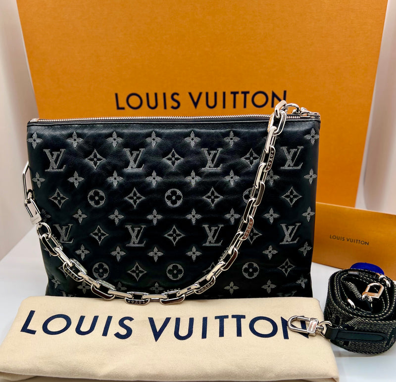 Louis Vuitton Black Coussin Monogram Embossed Lambskin MM Leather Bag