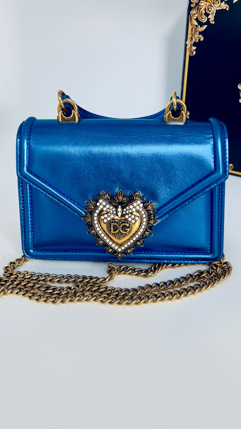 Dolce & Gabbana Metallic Blue Leather Small Bag