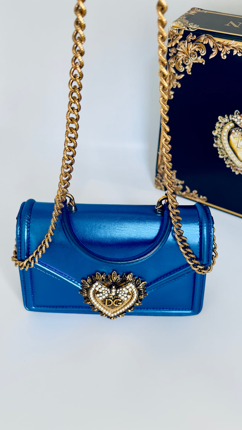 Dolce & Gabbana Metallic Blue Leather Small Bag