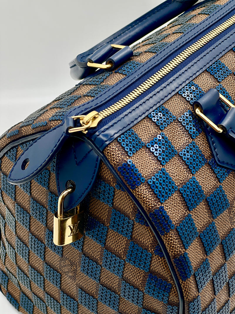 Louis Vuitton Limited Edition Blue Damier Paillettes Speedy 30