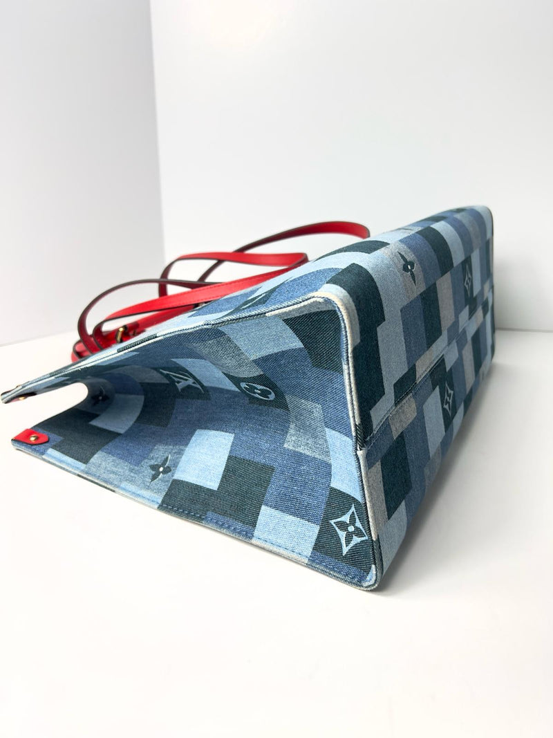 Louis Vuitton Blue Monogram Damier Denim On The Go GM Tote Bag