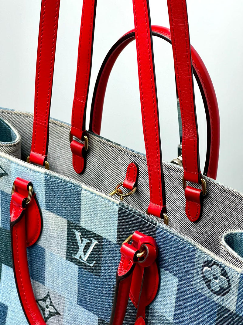 Louis Vuitton Blue Monogram Damier Denim On The Go GM Tote Bag