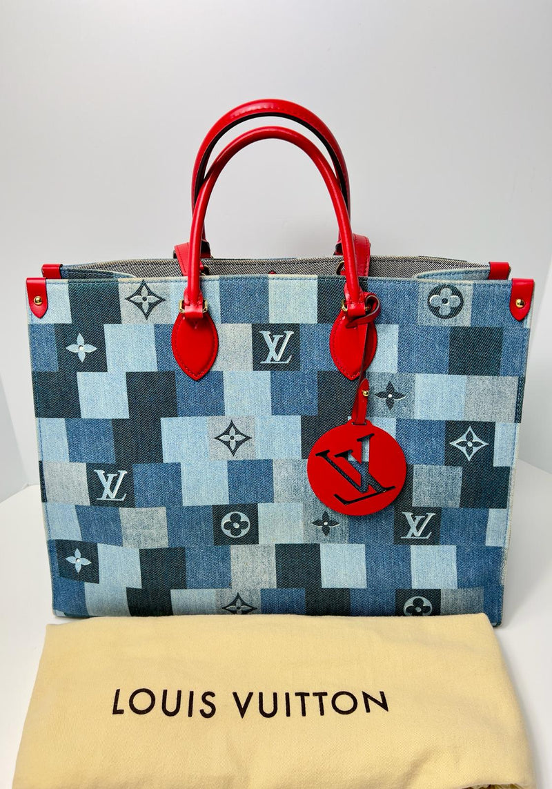 Louis Vuitton Blue Monogram Damier Denim On The Go GM Tote Bag