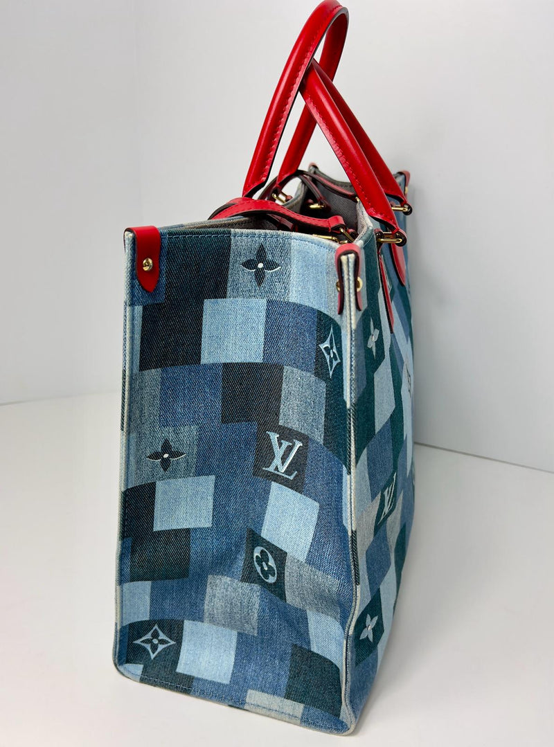 Louis Vuitton Blue Monogram Damier Denim On The Go GM Tote Bag