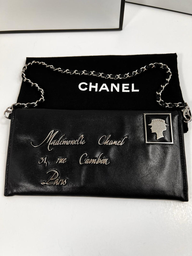 Chanel Rare Black Leather Mademoiselle Postcard Envelope Bag