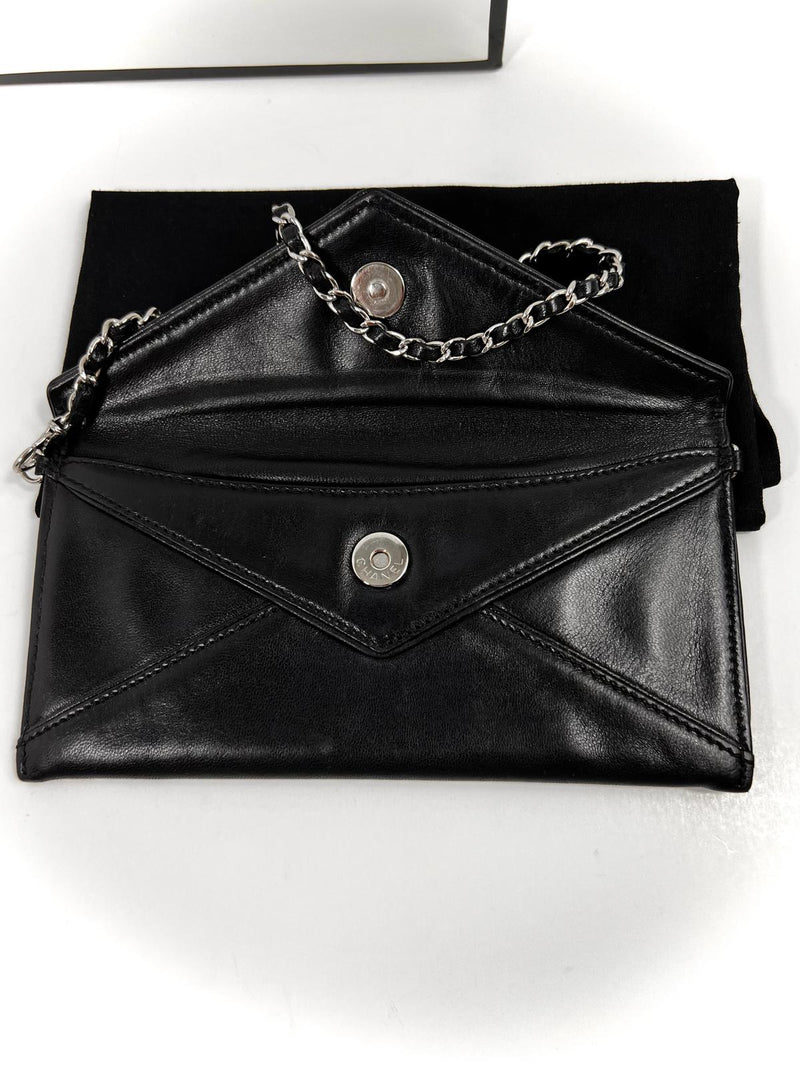 Chanel Rare Black Leather Mademoiselle Postcard Envelope Bag