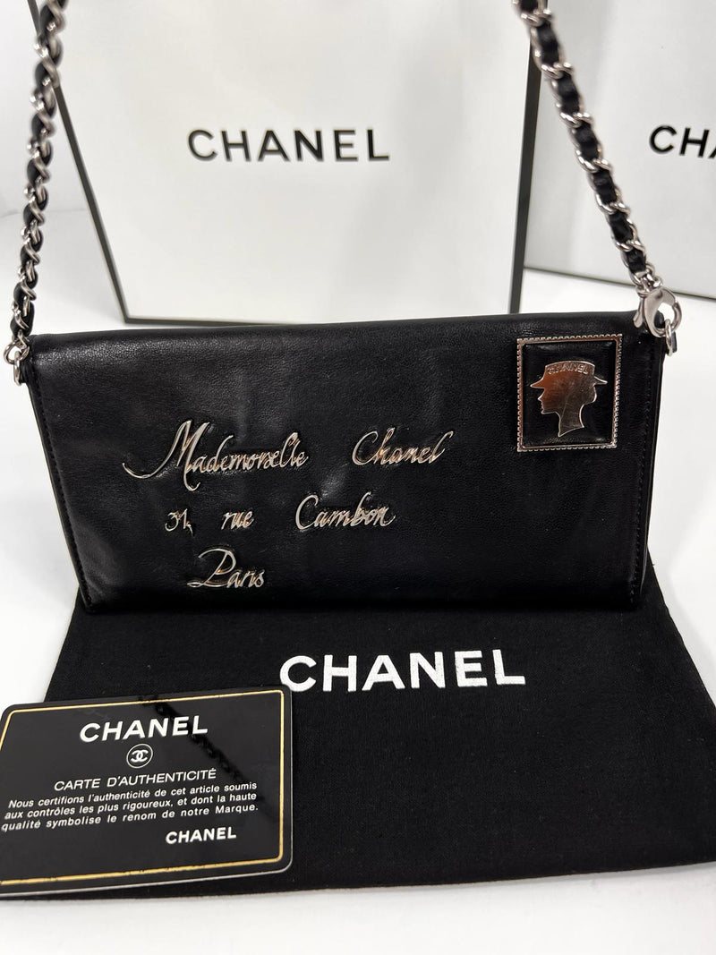 Chanel Rare Black Leather Mademoiselle Postcard Envelope Bag