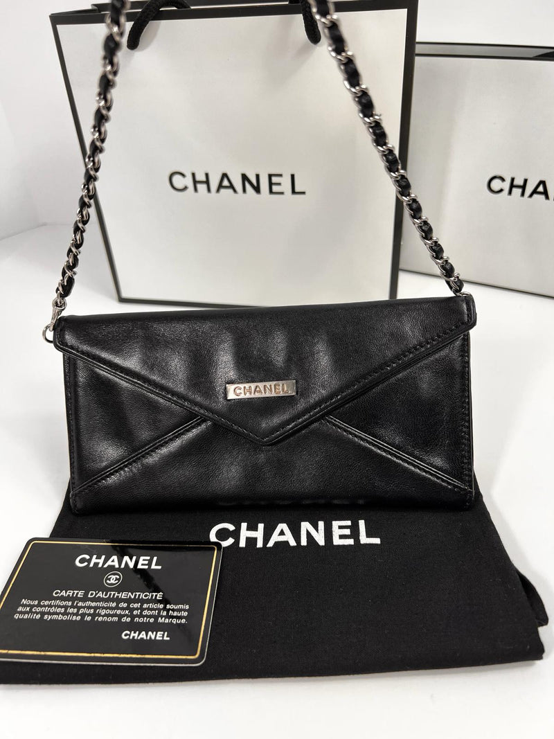 Chanel Rare Black Leather Mademoiselle Postcard Envelope Bag