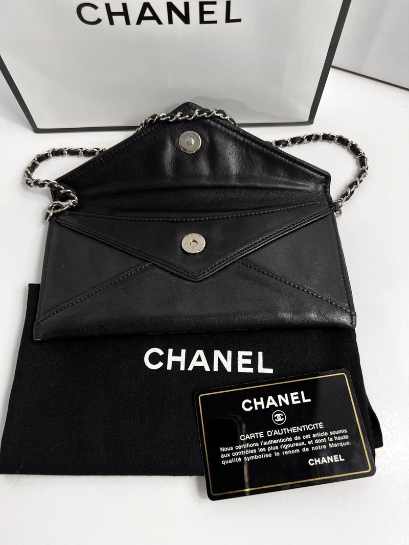 Chanel Rare Black Leather Mademoiselle Postcard Envelope Bag